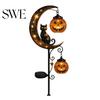 Outdoor Metal Yard Decorations Halloween Solar Garden Stake Light, Black Cat Pumpkin on Crescent Moon with Spooky Pathway Decor Hanging Lantern,