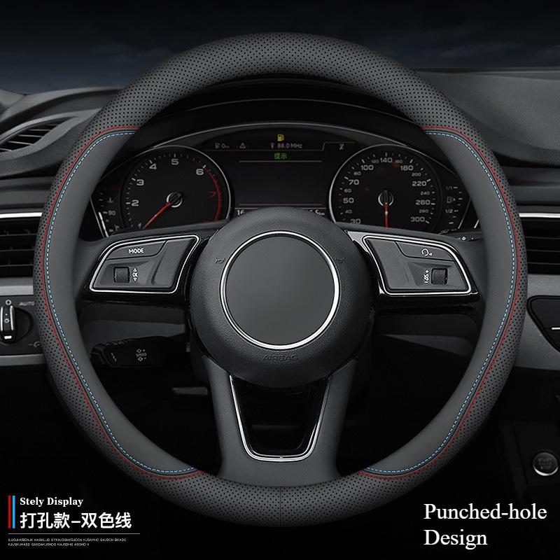 Universal Nappa Leather Car Steering Wheel Cover Breathable Sweat Absorbing Perforated Comfortable Four Season Protective