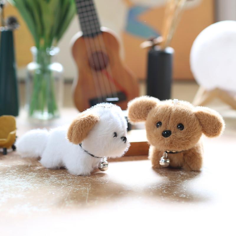 Dog Animal Stuffed Keychain Wagging Tail Short Fur Plush Toy Bag Decor Accessory
