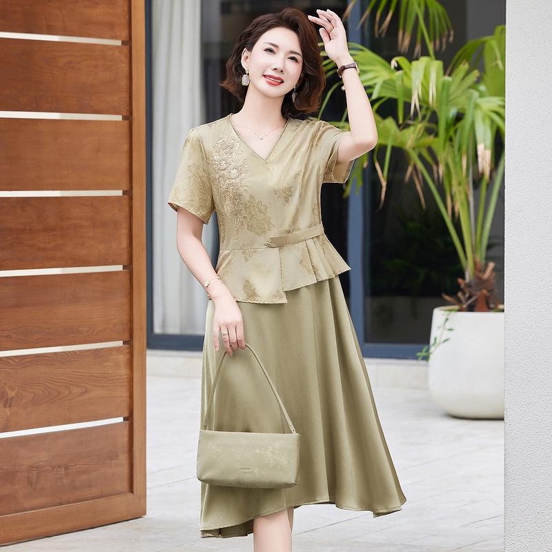 

Women s High-End Summer Spliced Slimming Temperament Dress - Irregular Over-the-Knee Skirt 4XL