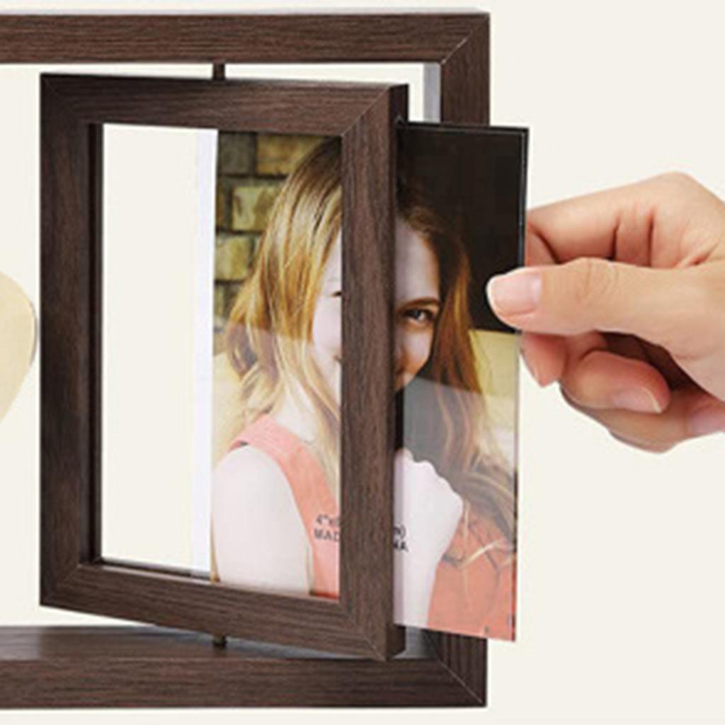 6 Inch Double Sided Rotating Photo Frame Stainless Steel Pendant Tabletop Display Holder for Photos Home Office Desk Decoration