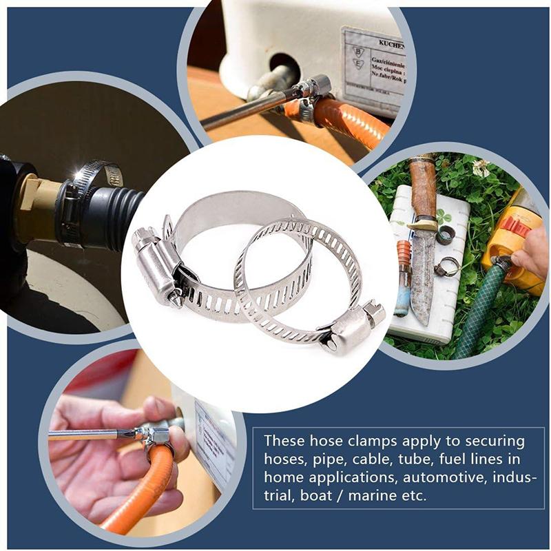 Hose Clamp Assortment 7 Sizes Adjustable Pipe Tube 304 Stainless Steel for Pipe Tube Fuel Line Plumbing