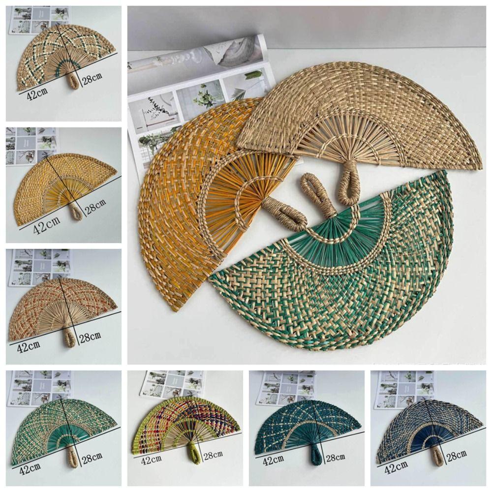 Semicircular Grass Woven Fan Seaweed Cooling Fan Natural Handheld Fan Summer