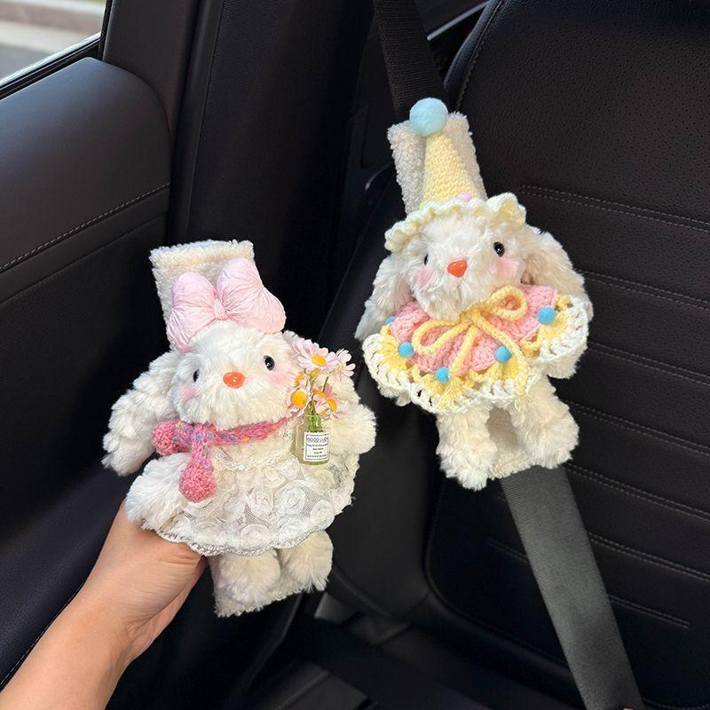 2PCS Cute Rabbit Car Seat Belt Shoulder Pads, Anti-Abrasion Protection for Clothes, High-End Cute Couple in-Car Accessories