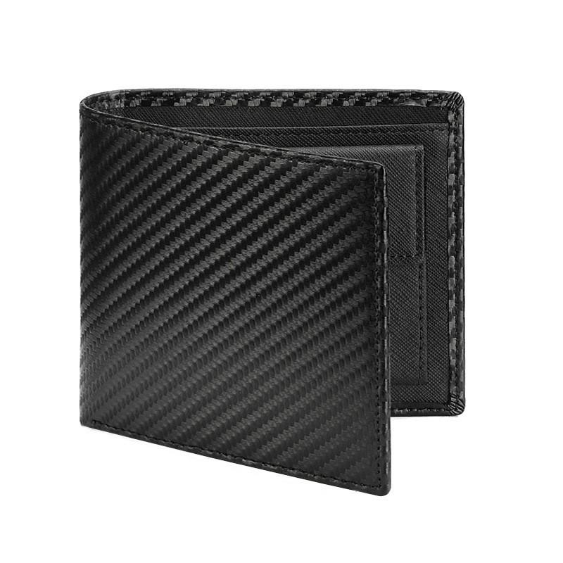 Men's Carbon Fiber Pattern Wallet Two-fold Genuine Leather Multi-slot Change Position Short Clip