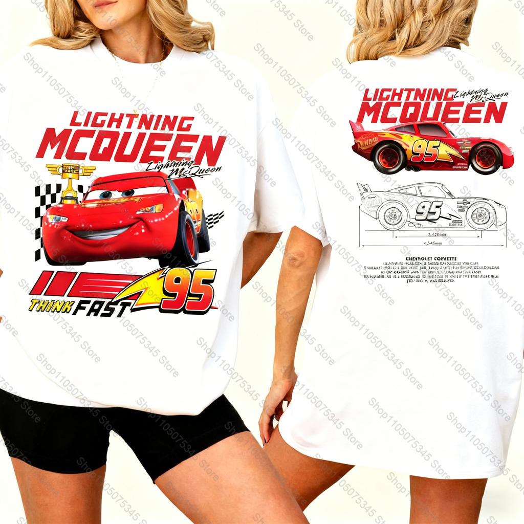 Fun Lightning Mcqueen and Sally T Shirt for Couples Mcqueen Sally Tshirts Doublesided Print Tee for Unisex Women Tops