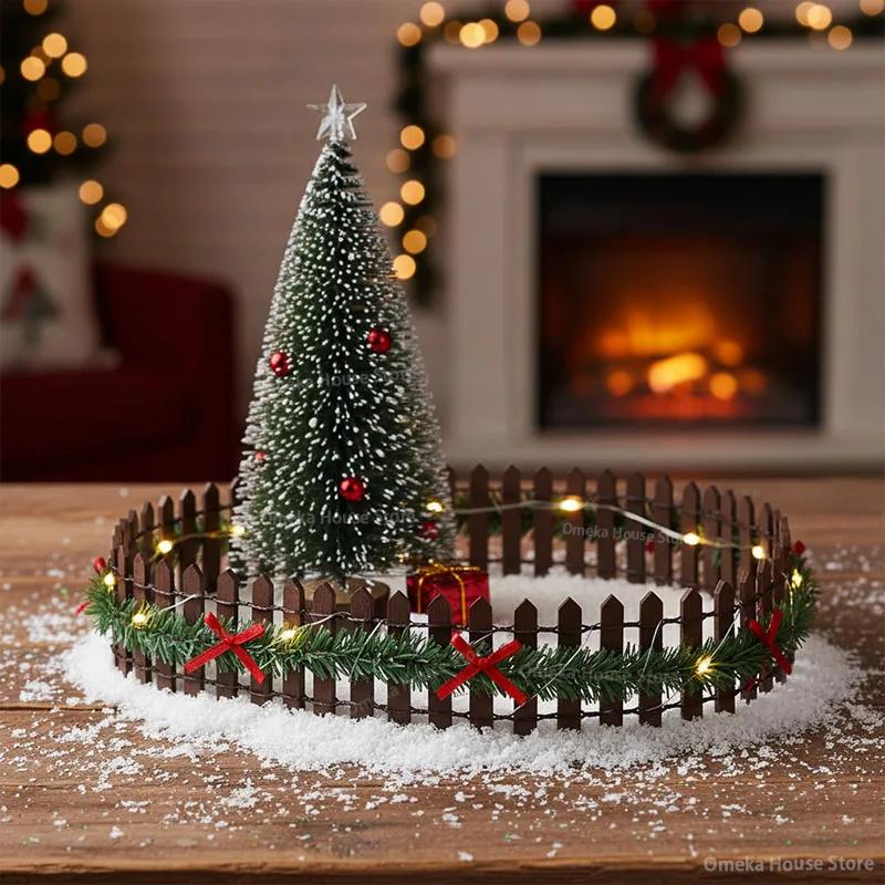 Christmas Tree Fences Miniature Fence, 2026 Christmas Tree Wooden Fairy Garden Accessories With LED Light Small Fence Props