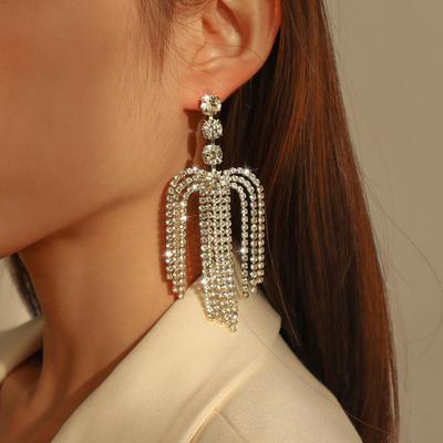 Europe and America Cross Border Ornament Night Club Style Super Flash Rhinestone Earrings Exaggerated Geometry U-Shaped Socialite Long Earrings