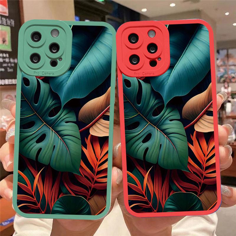 Leaves Monstera Green Case For iPhone 14 Plus 14 13 12 11 Pro Max XR XS X 7 8 Plus SE 2020 Cases Cute Soft Silicone Back Covers