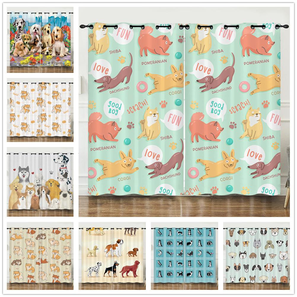 Curtain Cartoon Animal Dog Digital Printing Bedroom Blackout Curtain Punching