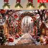 2D Christmas Fantasy Backdrop Gingerbread Houses, Candy Canes and Magical Castle Wall Decor