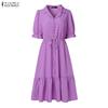 ZANZEA Women Casual Turn Down Collar Summer Short Sleeve Dress