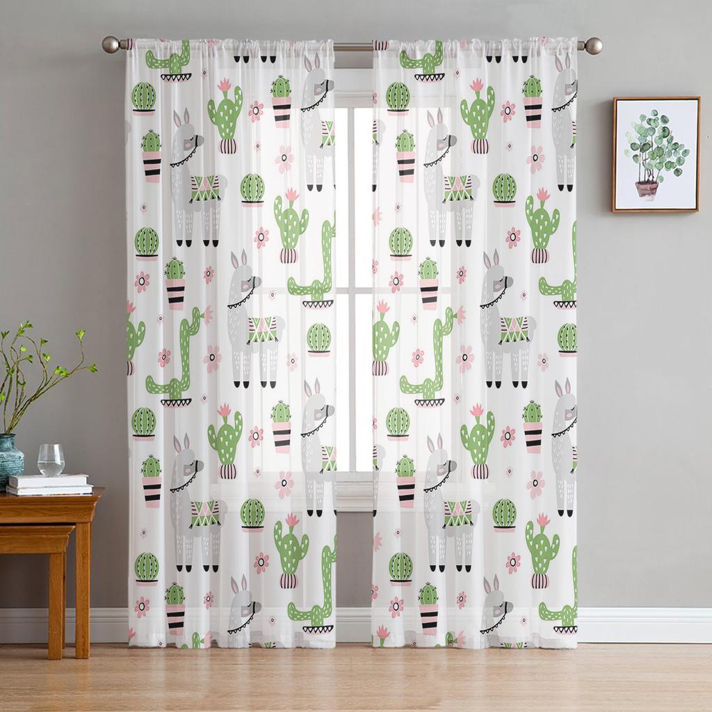 Succulent Cactus Modern Curtains For Living Room Transparent Tulle Curtains Window Sheer For The Bedroom Accessories Decor