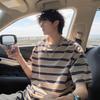 Summer Striped T-shirt Short-sleeved Men's New Retro All-match Round Neck Casual Three-quarter Sleeve Top