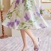 French style fresh and elegant style, purple imitation satin, niche print A-line skirt, slimming half skirt