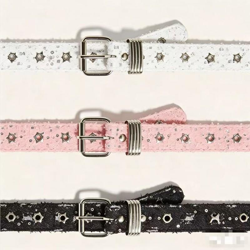 Punk Style Star Embellished Double Row Buckle Belt Jeans Canvas Waistband With Metal Pin 2.8cm Wide
