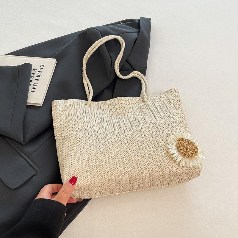 Стильная женская сумка-тоут большой вместимости 2024 летняя модная плетеная сумка кремового и хаки цветов покинуть белый