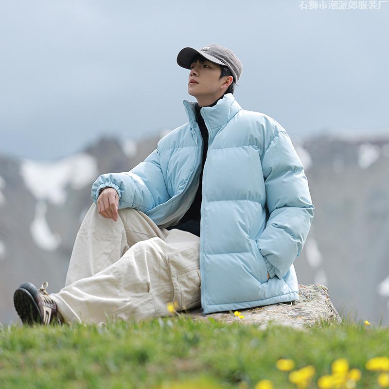 Winter Coat Men's Cotton Clothes New Men's Coat Couple Contrasting Color Stand-up Neck Cotton-padded Clothes Casual Warm Bread Clothes