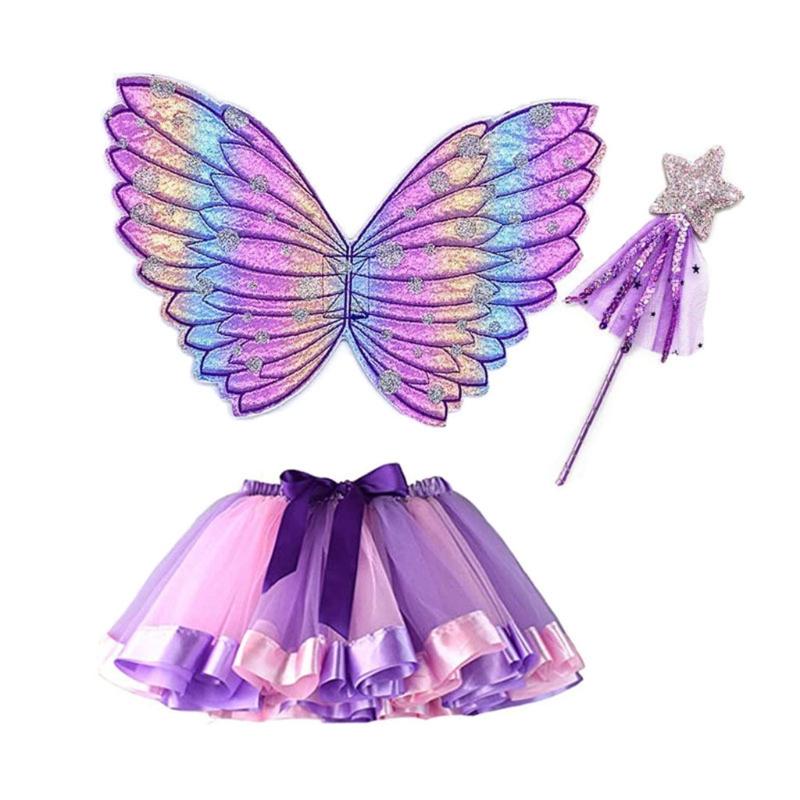 

3pcs Girls Princess Costume Set with Fairy Wing Tutu Wand for Birthday Gifts 1 фиолетовый