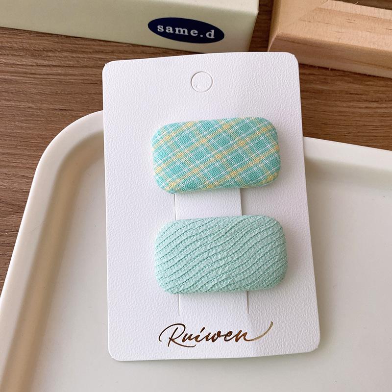 2Pcs/set Macaron Fabric Plaid Hair Clip Solid Color Square Cotton Filling Hairpin Children's Side Bangs Clip Girls Hair Accessories