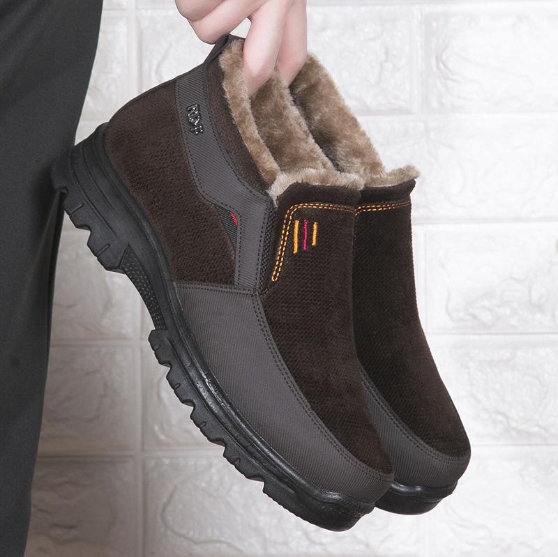 Old Beijing Cloth Shoes Winter Casual Men's Large Size Cotton Boots Thickened Non-slip Plus Velvet Warm Soft-soled Middle-aged and Elderly Dad Shoes
