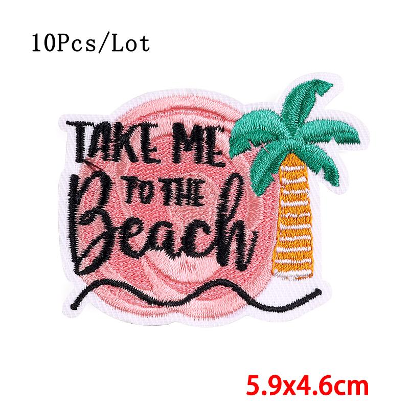 

10 шт./лот Нашивка на пляж с кокосовой пальмой, вышитые нашивки для одежды, термоадгезивные нашивки на одежду, нашивка для отпуска, на липучке