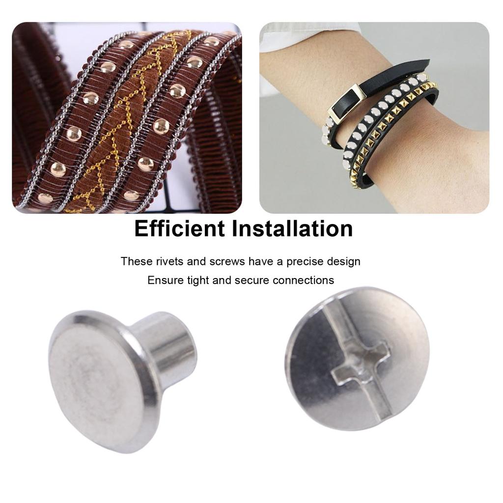 50 Pairs 0.18x0.2x0.35in Leather Rivets Kit M3.5 Stainless Steel Flat Round Head Rivet and Screw Set for Binding and Decoration