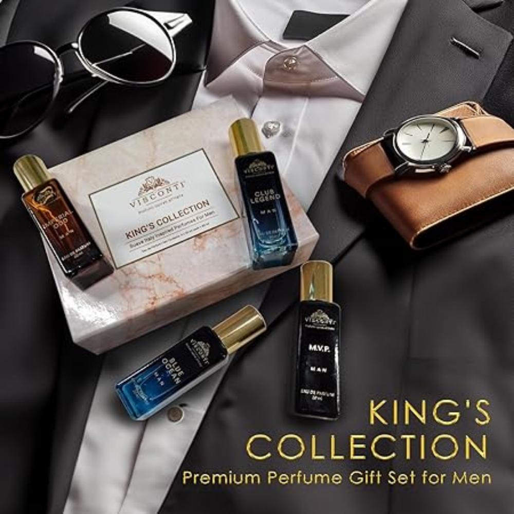 Perfume For Men Gift Pack of 4 X 20 ML Eau De PERFUME and Anti-Stain Perfumes Gift Set for Men Blue Ocean, Club Legend, Imperial Oud and M.V.P. Man