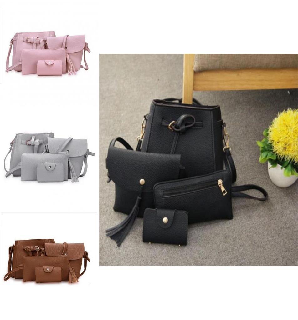 Elegant 4pcs Women Lady Handbag Set In Premium Pu Leather With Adjustable Strap