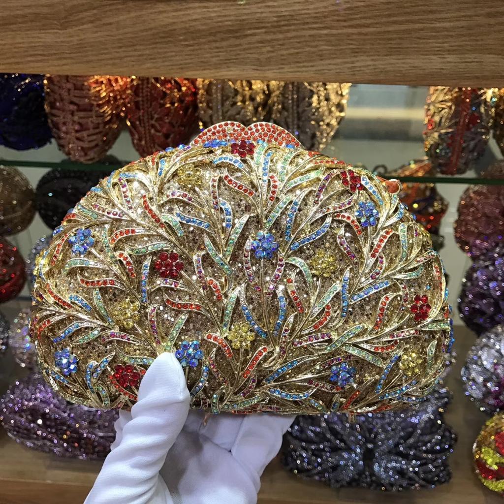 Sea Grass Evening Bag Crystal Clutches Blue Rhinestone Diamond Wedding Purses WHTUOHENG Party Cocktail Purses For Gala Gold Bag