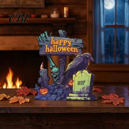 Ghost And Witch Room Decorations Halloween Wooden Table Centerpiece, Decorative Sign Ornaments, 3D Layered Gnome Pumpkin Skeleton Handmade Wood
