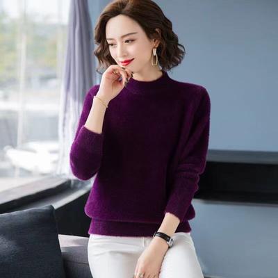 Maglione pullover abbigliamento autunnale e invernale maglione top in visone Maglione casual tinta unita a maniche lunghe tinta unita da donna