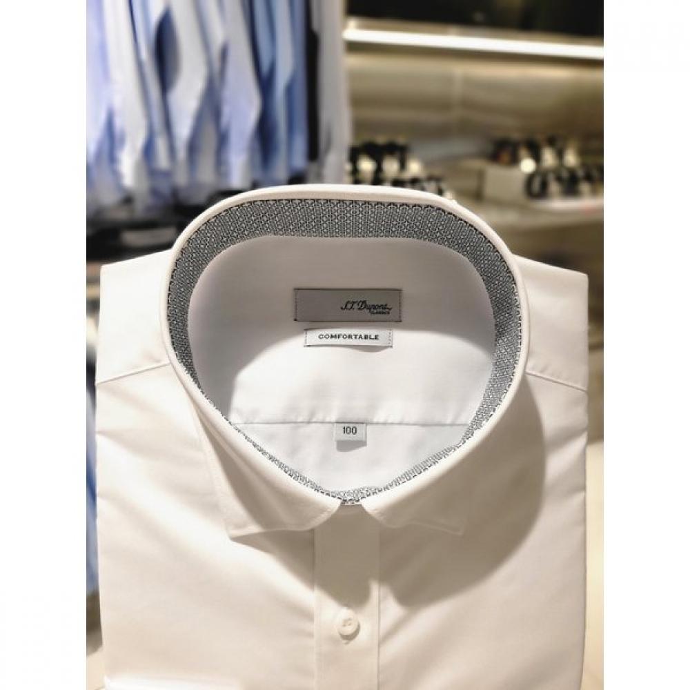 S.t. Dupont Long Sleeve Slim Fit Stretch Collar Snap Button White Shirt Se5sm22ls925swh