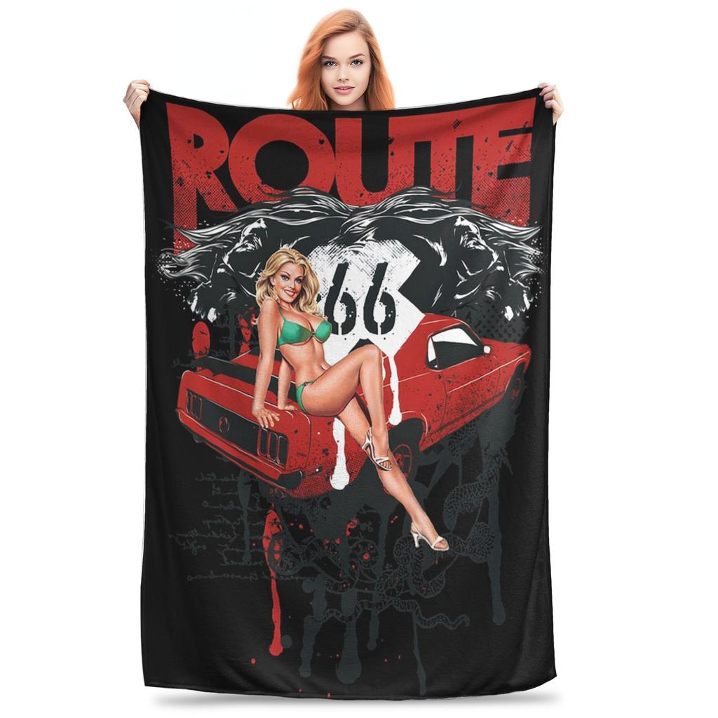 US Route 66 Blankets Multi-function Fleece Sofa Throw Blanket for Home Bedroom Travel Throws Bedspread Quilt