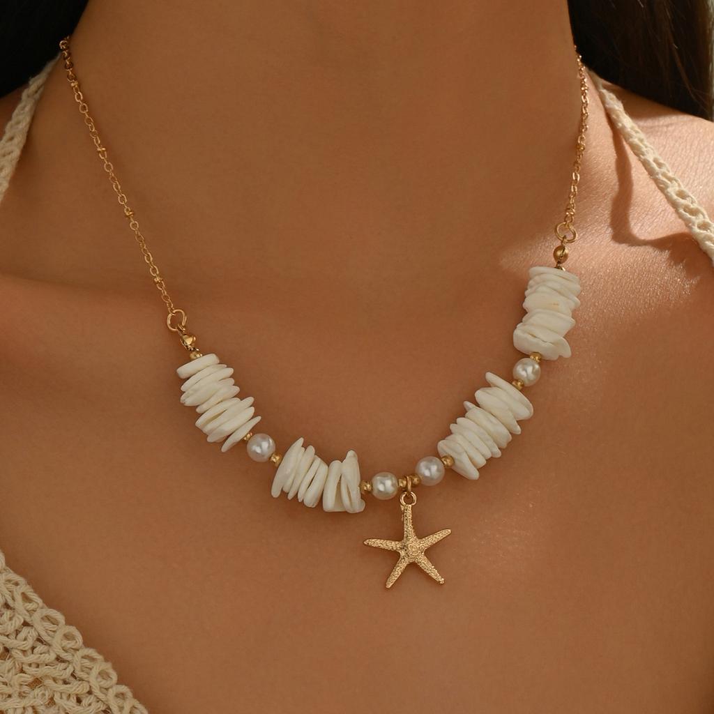 Ins Crushed Shell Necklace, Trendy Vacation Starfish Clavicle Chain for Women
