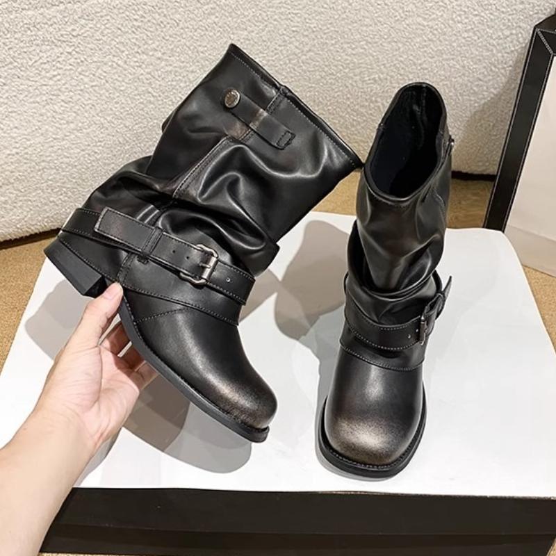 Fashion Designer 2025 New Women Ankle Boots Pleated Heeled Shoes 2025 Winter Fashion Chelsea Snow Boots Chunky Shoes Woman Pumps Botas