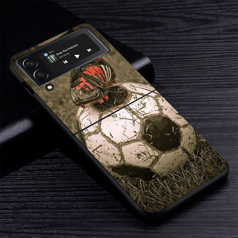 Football Soccer Ball Design Z Flip 7 Phnoe Case For Samsung Z Flip 6 5 4 3 5G Galaxy ZFlip7 ZFlip4 ZFlip5 ZFlip6 ZFlip3 Phone Co