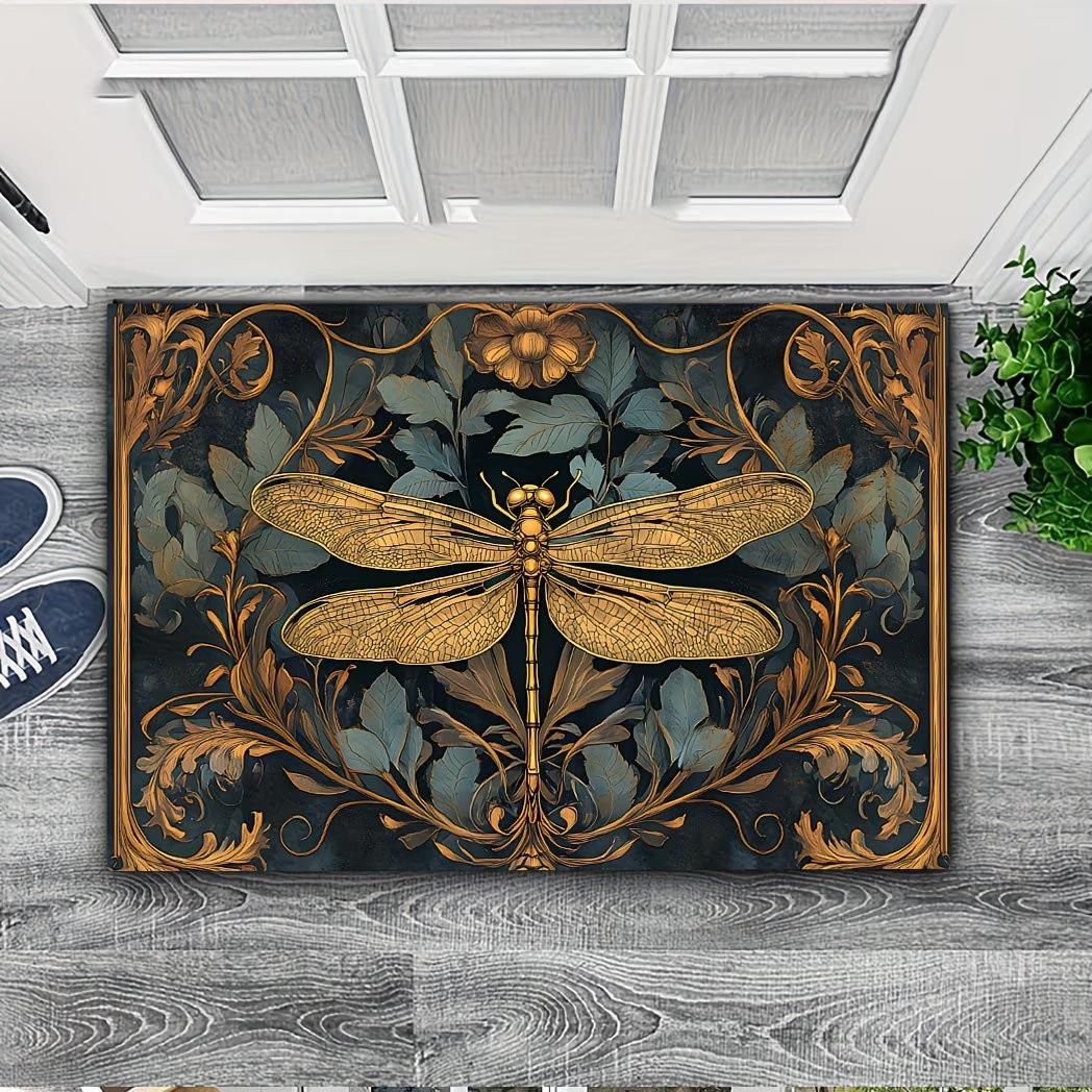 1pc Elegant Dragonfly Pattern Non-slip Welcome Door Mat for Entrance, Living Room, Bedroom, Kitchen, Corridor, Bathroom 40cm x 60cm