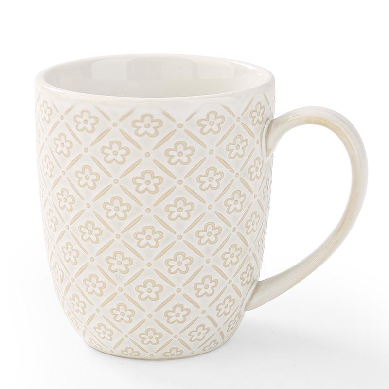Creative Embossed Mug Household Cereal Breakfast Mugs Milk Coffee Cup Water Cup Ceramic Cups Personalized Gift Drinkware Tea Bar