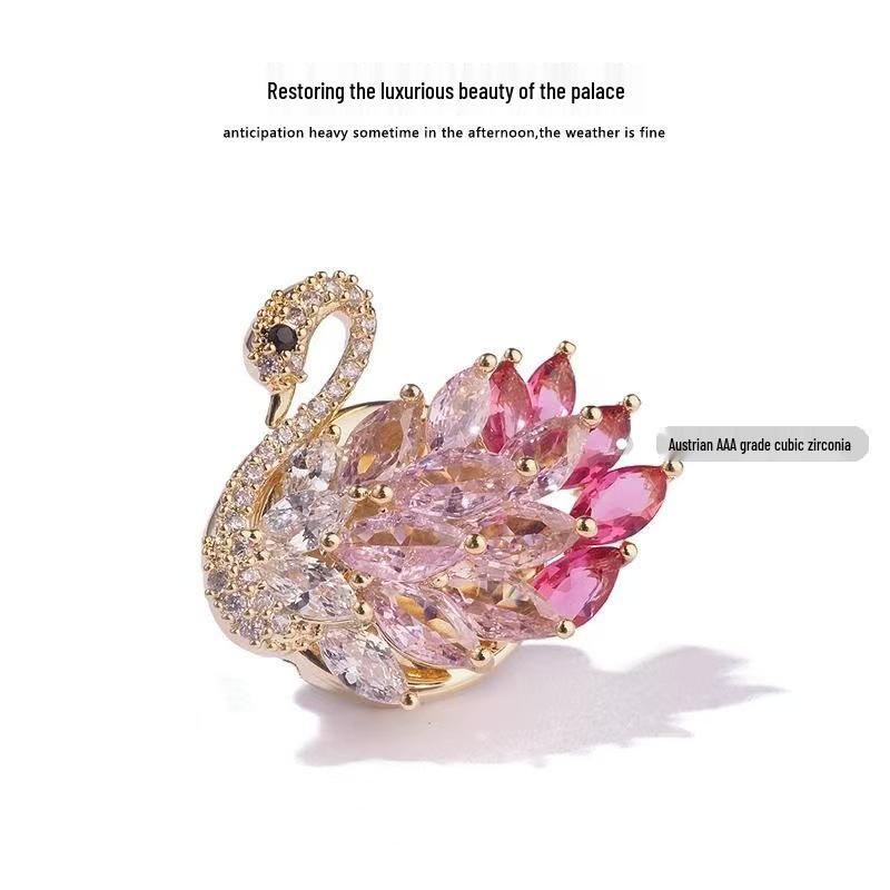 Elegant Swan Brooch: Simple Zircon Design, Stylish Collar Clip, In Stock