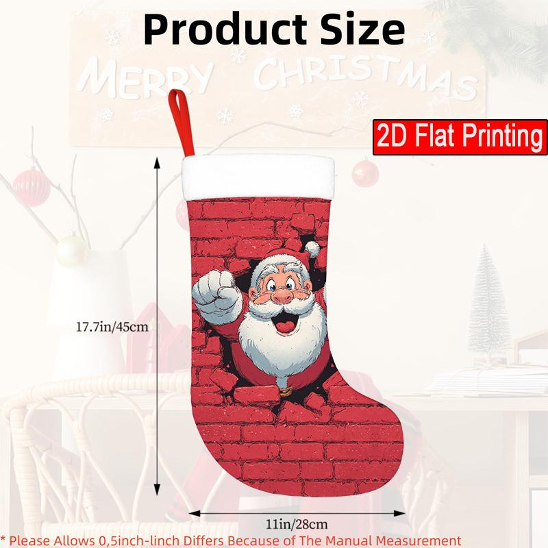 Christmas decoration fireplace hanging stocking Winter Christmas with Santa Claus and Red Wall Pattern (2) 2D Flat Patte