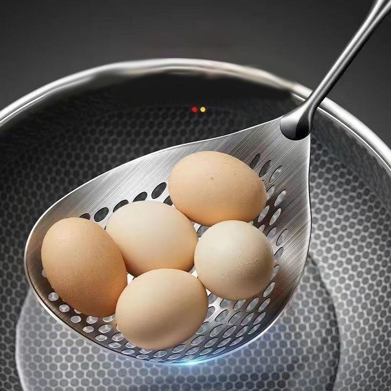 1Pcs Large Durable Stainless Steel Colander Skimmer Spoon Heavy Duty Food Strainer Spoon For Frying & Cooking Kitchen Utensils