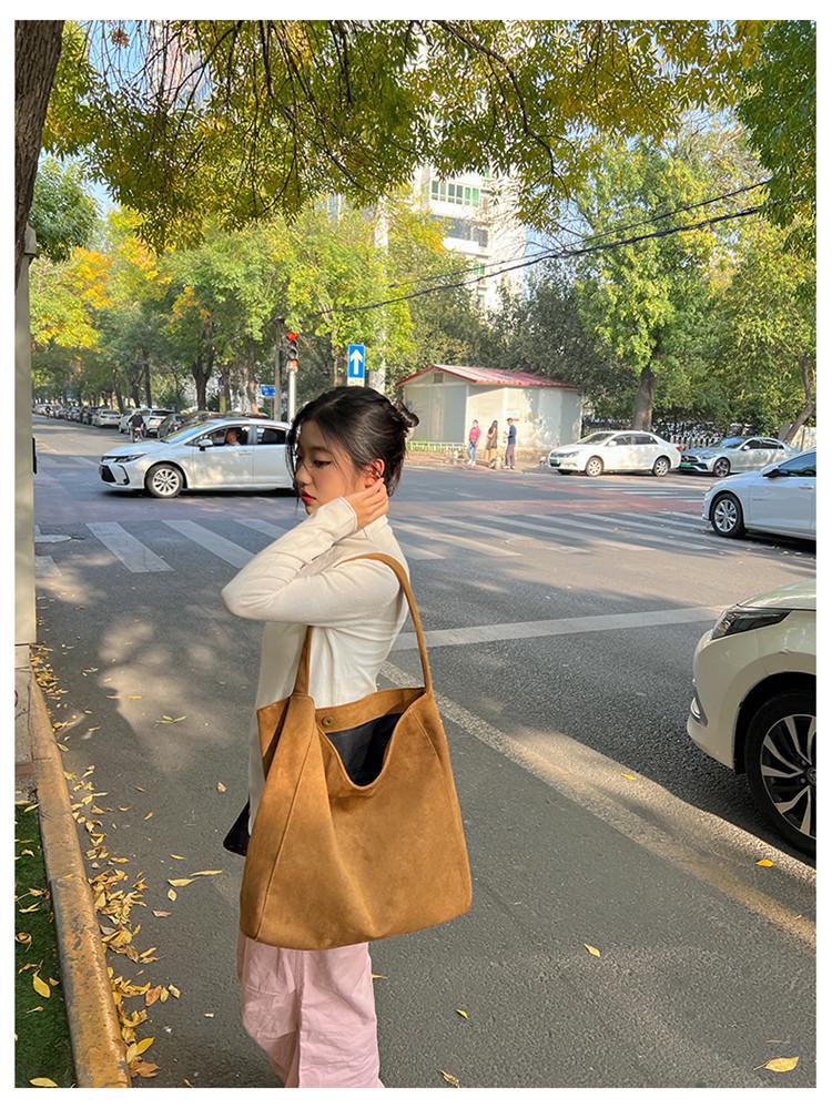 Bolso Tote de Gamuza Esmerilada para Mujer - Gran Capacidad, Bolso de Hombro Casual Versátil para Otoño/Invierno