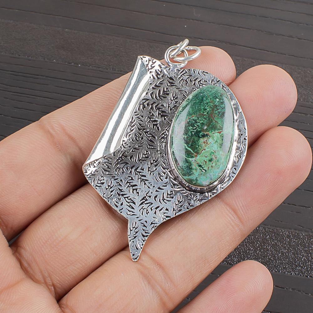 Natural Azurite Malachite Gemstone 925 Sterling Silver Jewelry  Pendant 2.09  AJP-2369