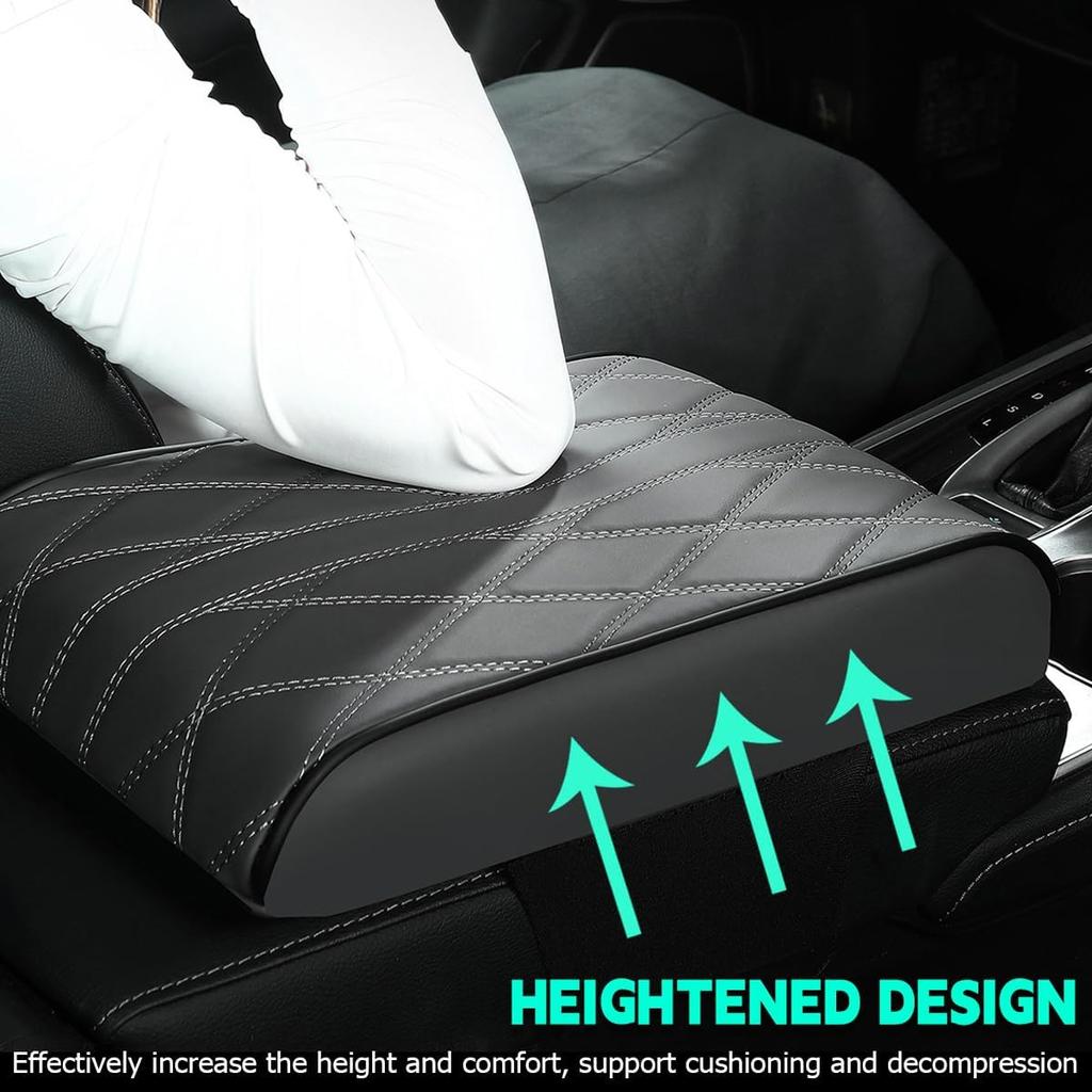 Mandark Car Center Console Cover, Soft Leather Memory Foam Automotive Armrest Seat Box Cushion Pad, Waterproof Comforable Vehicle Arm Rest Mat