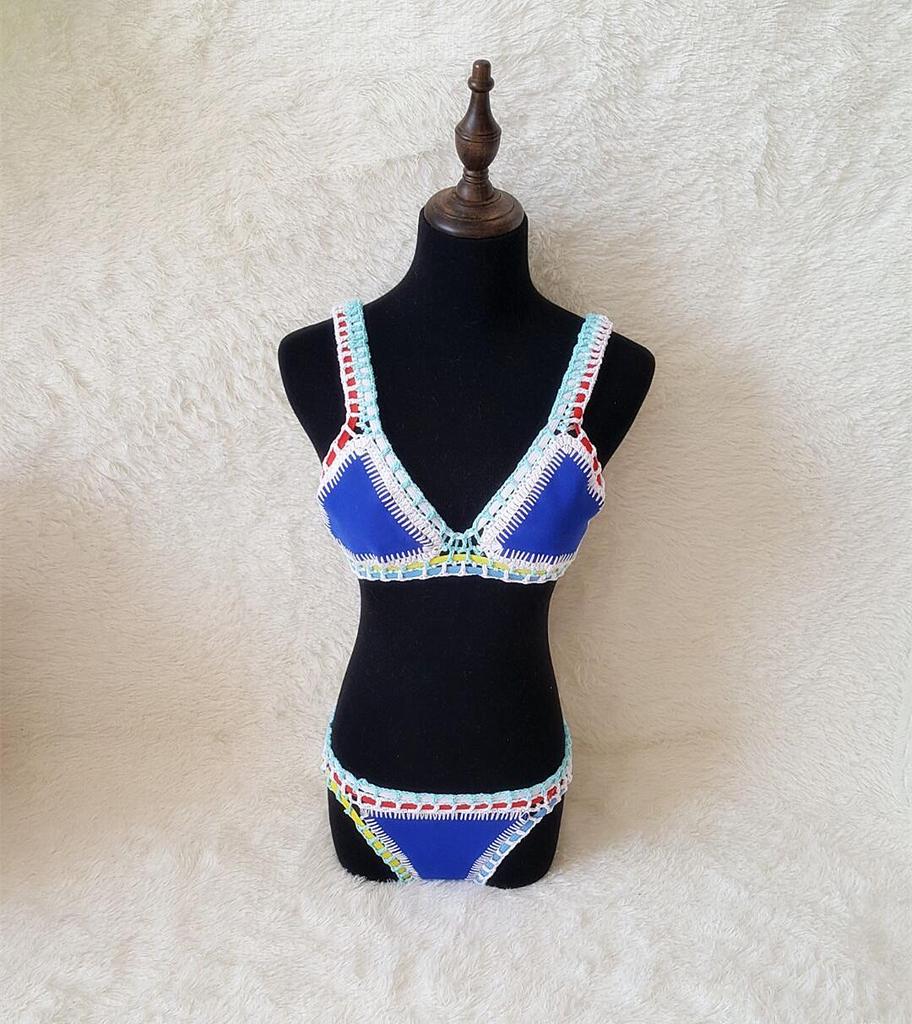 Europäisch-Amerikanisches Häkel-Farbblock-Bikini-Set: Sexy Neopren Strandbademode für Frauen