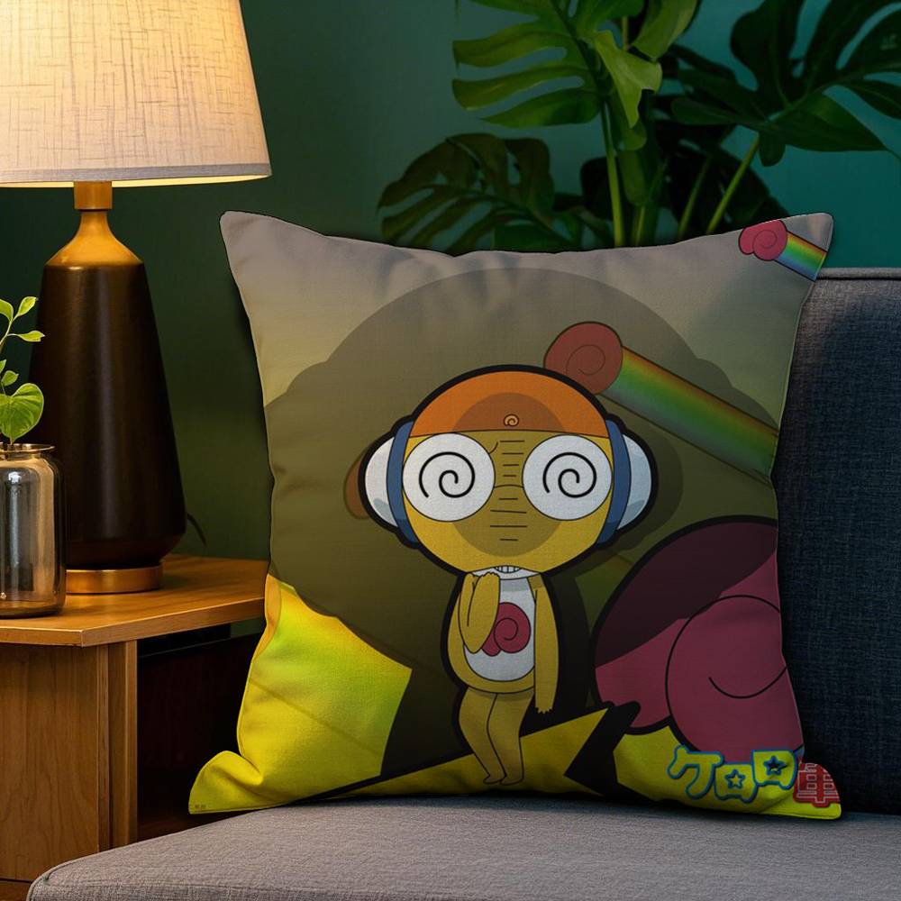

K-Keroro G-Gunsou Frog Pillow Case Plush Fabric Soft Double Sided Print Sofa Cushion Cover Throw Pillow Covers 12x12Inch