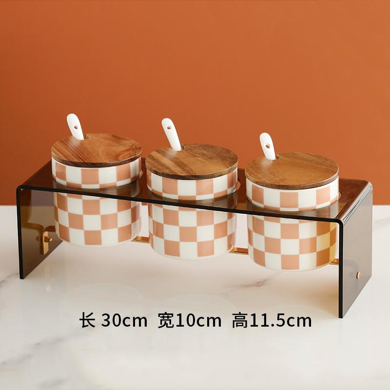 Home Ceramic Checkerboard Seasoning Jar Set Acrylic Storage Rack Seasoning Jar Combination Light Luxury Seasoning Box with Cover