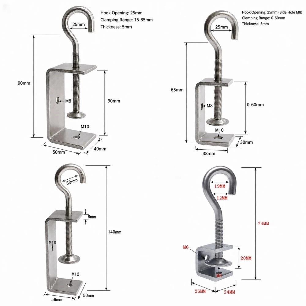 Pull Ring C-clamp 304 Stainless Steel Fixed Holder Clip Square Clamp Hardware Fasteners