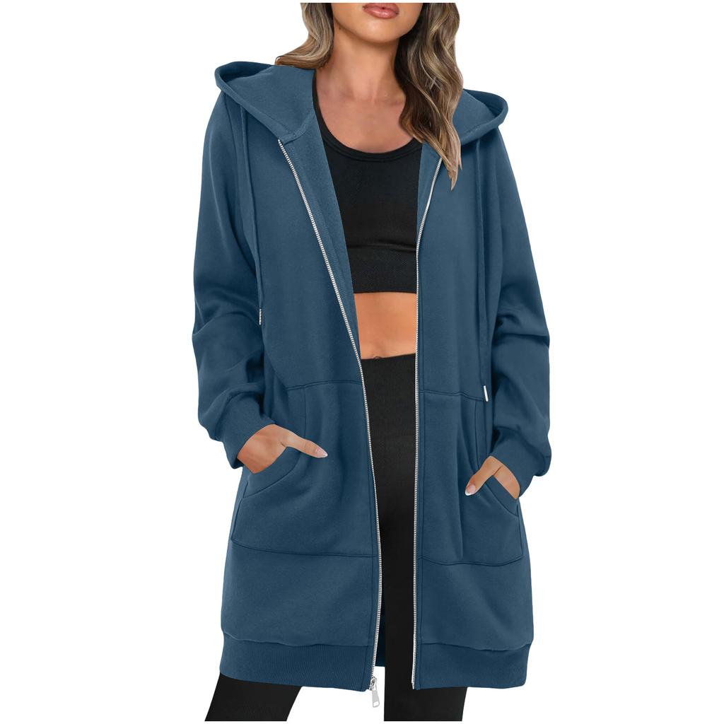 Women's Fashion Zipper Jacket Lightweight Oversized Hoodie Casual Sweatshirt With Pockets